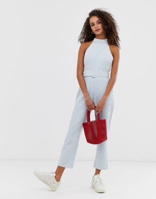 denim halter neck jumpsuit