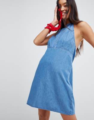 blue jean halter dress