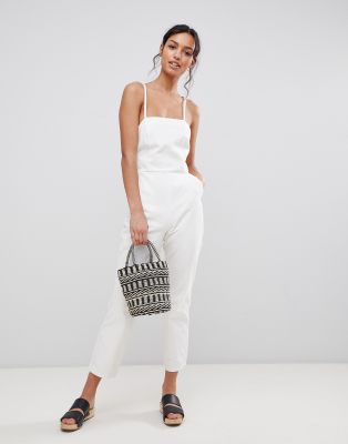 denim jumpsuit white