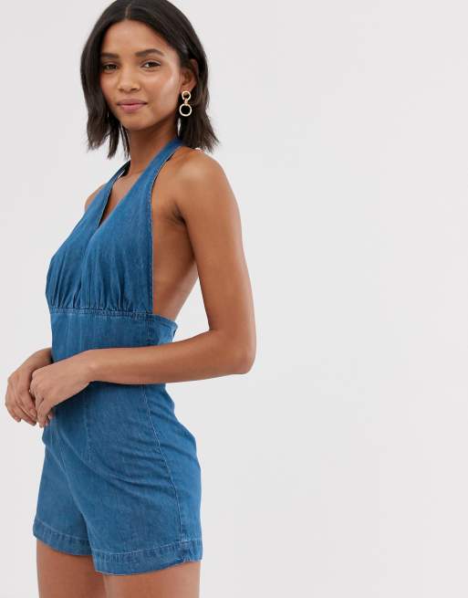 Denim store halter romper