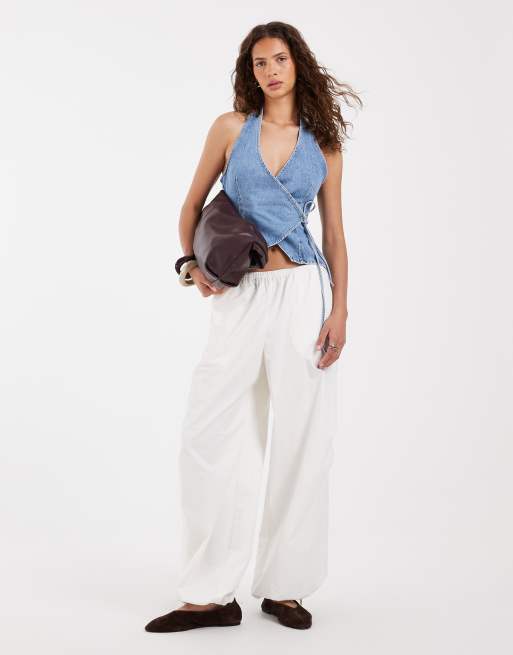 ASOS DESIGN denim halterneck wrap top set, 2 of 4