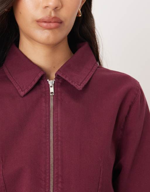 ASOS DESIGN - Denim Harrington jack in bordeauxrood, deel van co-ord set, 3 van 4