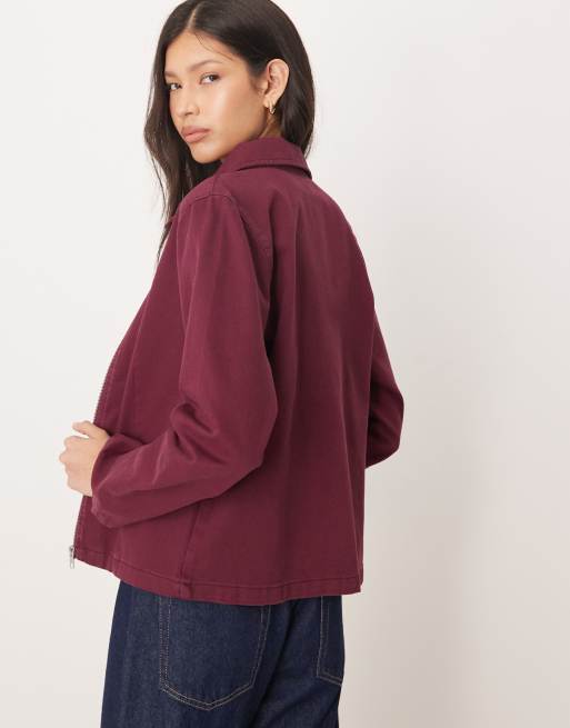 ASOS DESIGN - Denim Harrington jack in bordeauxrood, deel van co-ord set, 4 van 4