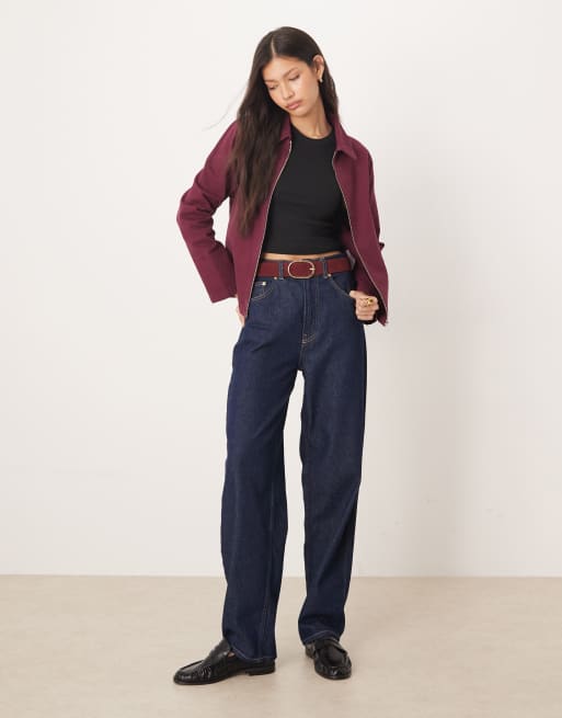 ASOS DESIGN denim harrington jacket co ord in plum, 2 of 4