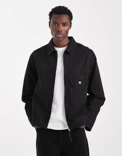 ASOS DESIGN denim harrington jacket in black - view 1