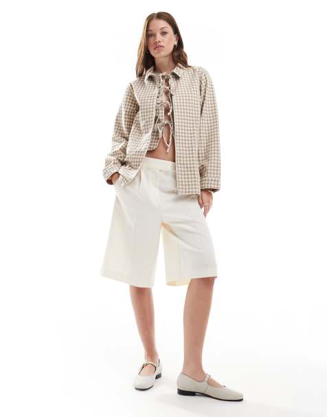 ASOS DESIGN denim harrington jacket in brown gingham - view 1