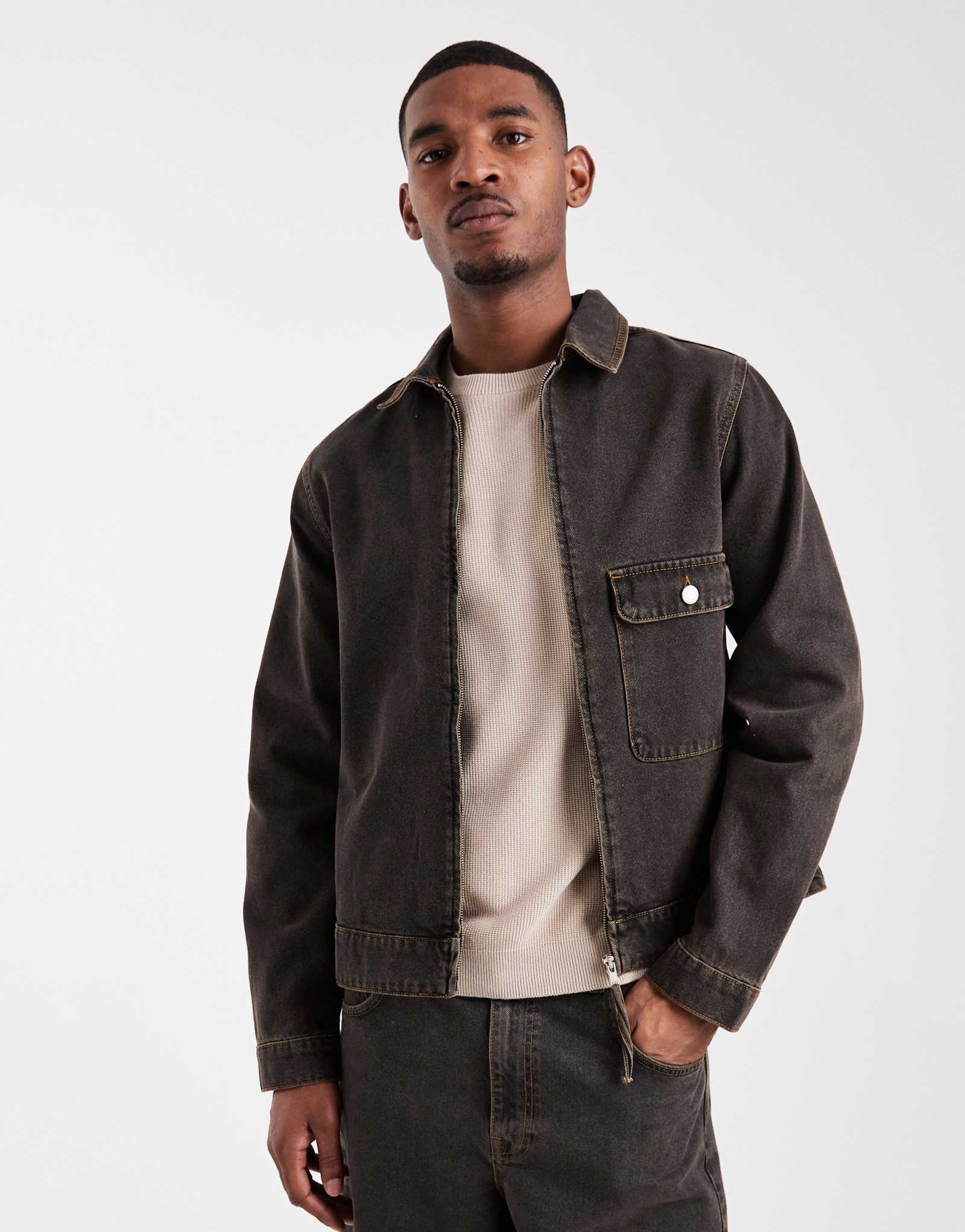 ДИЗАЙНЕРСКАЯ джинсовая куртка harrington от ASOS коричневого цвета - часть комплекта