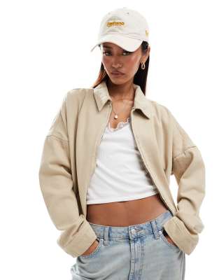 Asos Design Denim Harrington Jacket In Brown