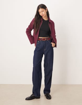 Asos Design Denim Harrington Jacket In Red