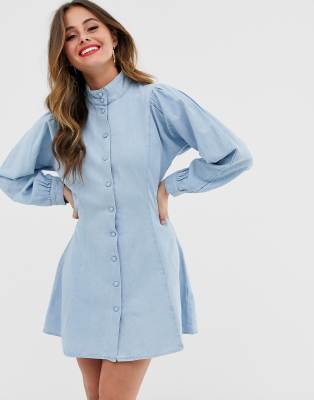 high neck denim dress