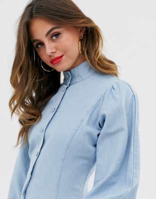 high neck denim shirt