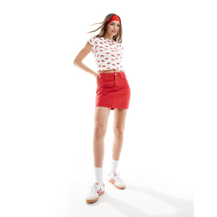 Red denim skirt asos sales