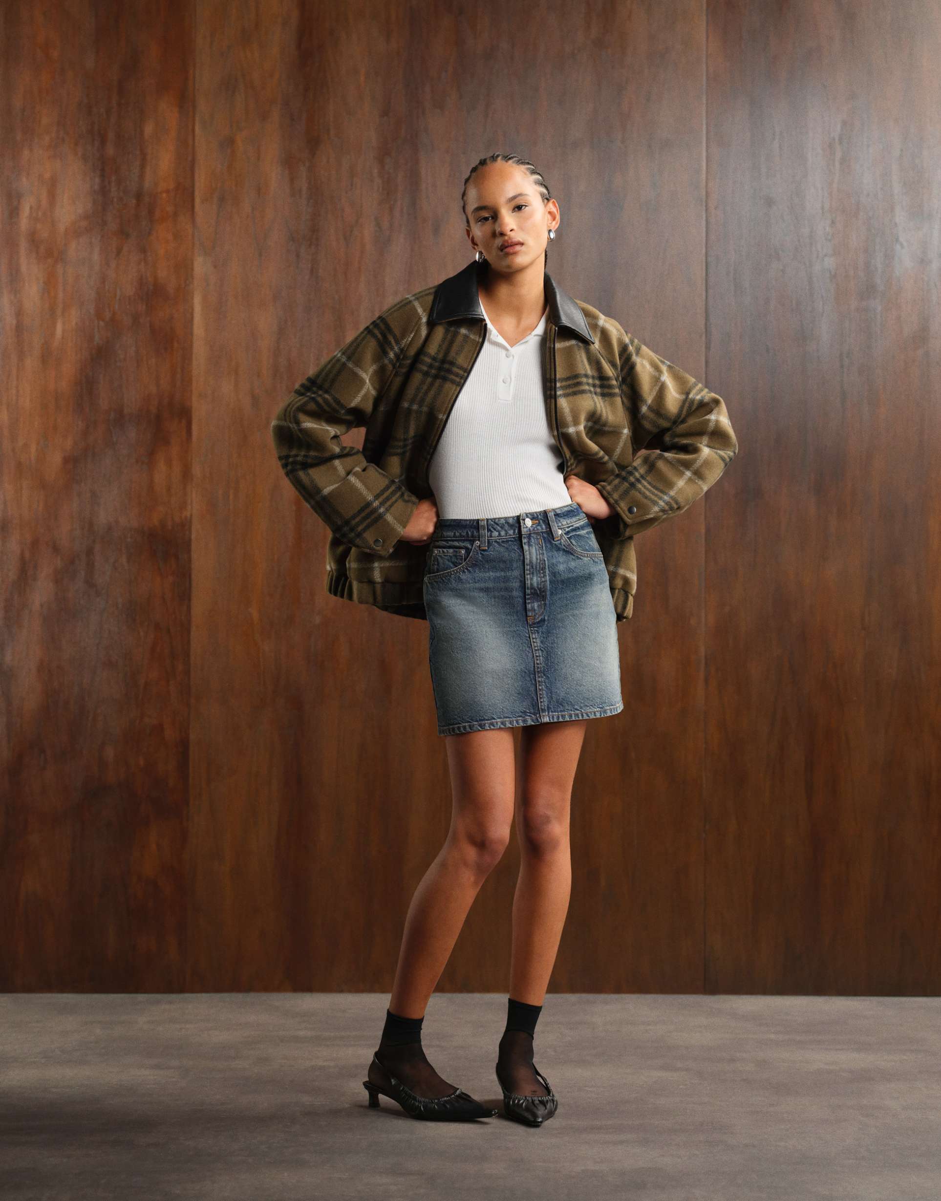 asos design denim high rise mini skirt in vintage blue