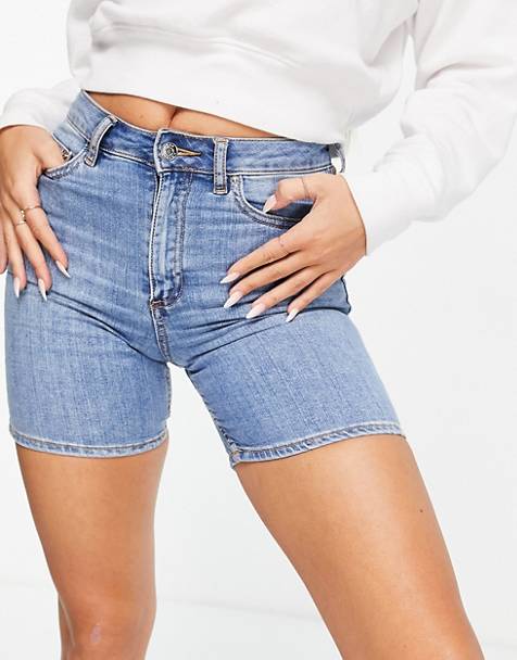Petalum Womens Middle Rise Elastic Denim Shorts Knee Length Curvy Bermuda Stretch Short Jeans Butt-Lifting