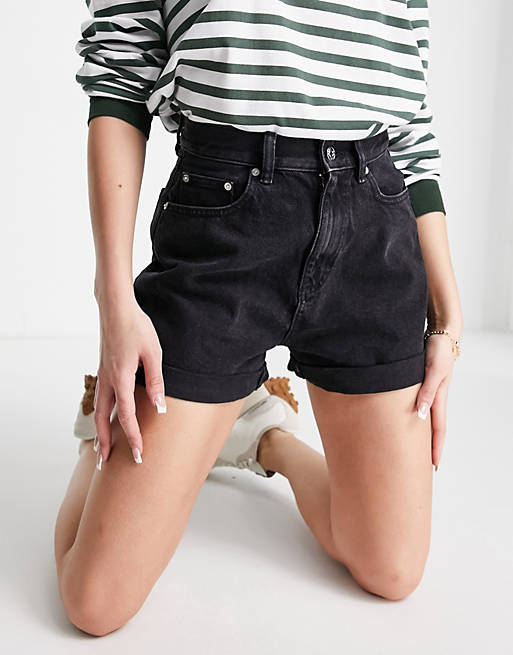  denim high rise 'slouchy' mom shorts in washed black 