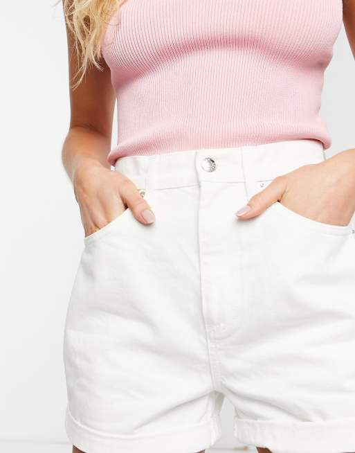 white denim mom shorts