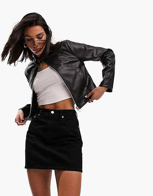 ASOS DESIGN denim high waist mini skirt in black | ASOS