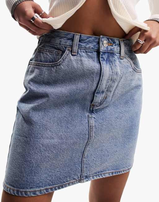 High waisted shop blue denim skirt