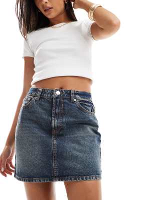 Asos Design Denim High Waisted Mini Skirt In Tinted Blue