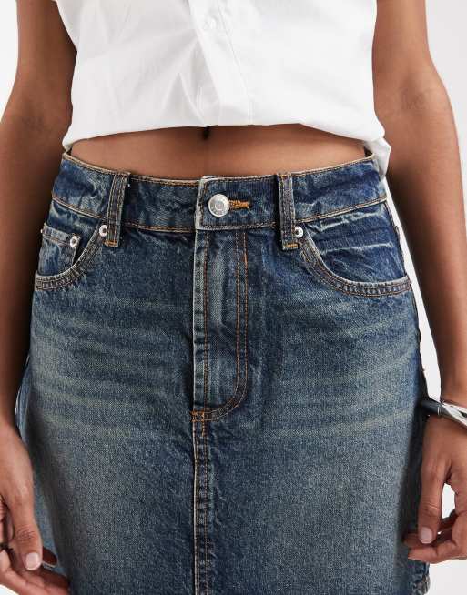 ASOS DESIGN denim high waisted mini skirt in vintage blue , 3 of 5