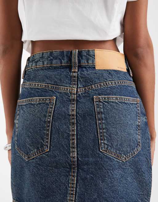 ASOS DESIGN denim high waisted mini skirt in vintage blue , 4 of 5