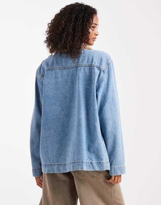 ASOS DESIGN - Denim jack met contrasterend kraagje in mid-wash blauw, 3 van 4