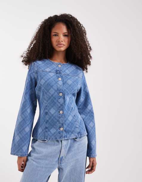 ASOS DESIGN - Denim jack met lange mouwen en laser ruitprint - view 1