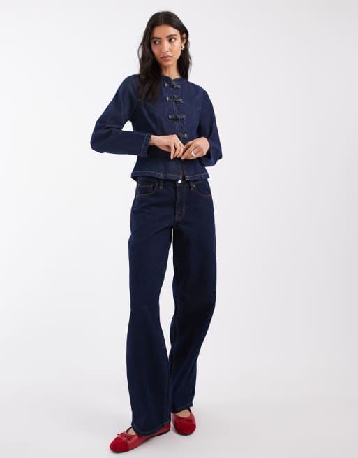 ASOS DESIGN denim jack met mandarijnkraag in rinse, 2 van 4