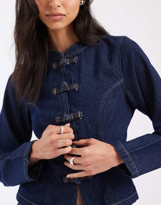 ASOS DESIGN denim jack met mandarijnkraag in rinse, 4 van 4