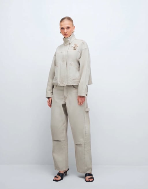 ASOS DESIGN - Denim jack met opstaande boord in neutraal, deel van co-ord set, 8 van 10