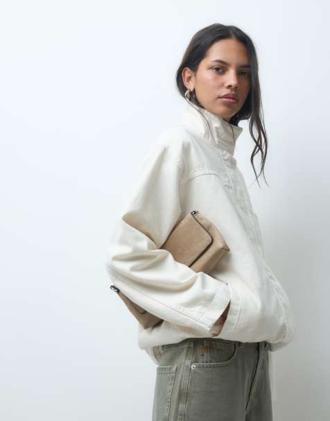 ASOS DESIGN denim jack met opstaande kraag in ecru - view 1
