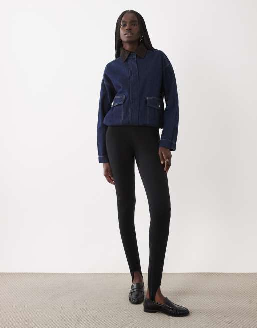 ASOS DESIGN denim jack met rits en contrasterende kraag in donker middenblauw, 2 van 4