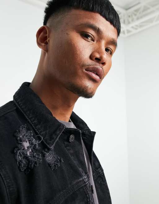 ASOS DESIGN - Denim jack met scheuren in zwart, 3 van 4