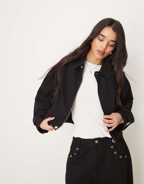 ASOS DESIGN - Denim jack met verstelbare taille in zwart met spoeling - view 1