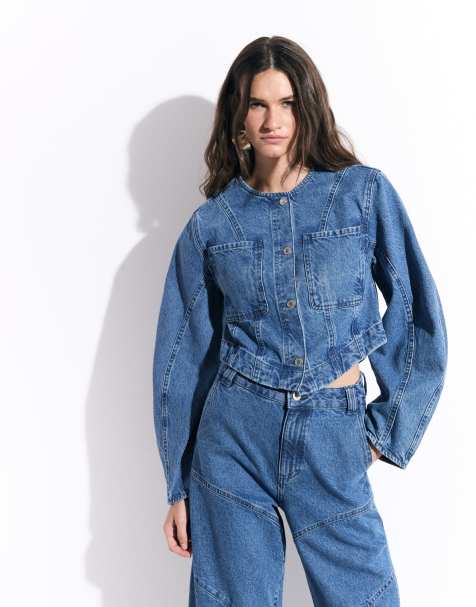 ASOS DESIGN Denim-Jacke mit Nähten als Kombiteil in Mittelblau - view 1