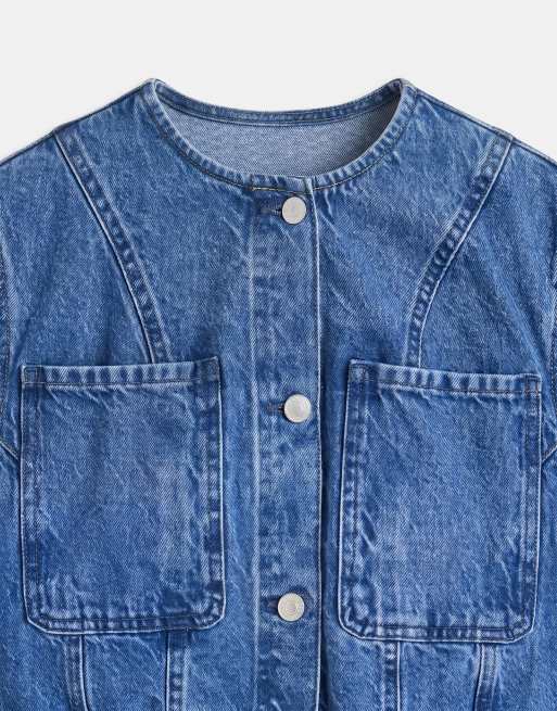 ASOS DESIGN Denim-Jacke mit Nähten als Kombiteil in Mittelblau, 8 von 8