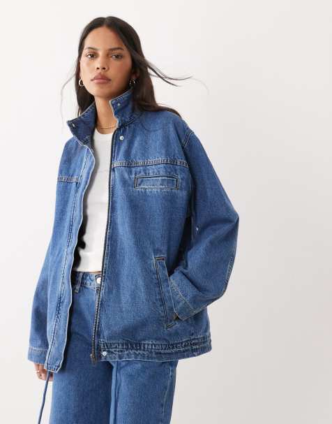 ASOS DESIGN Denim-Jacke mit Stehkragen in Mittelblau - view 1