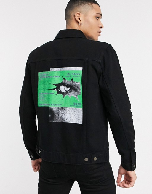 ASOS DESIGN denim jacket in black with back print