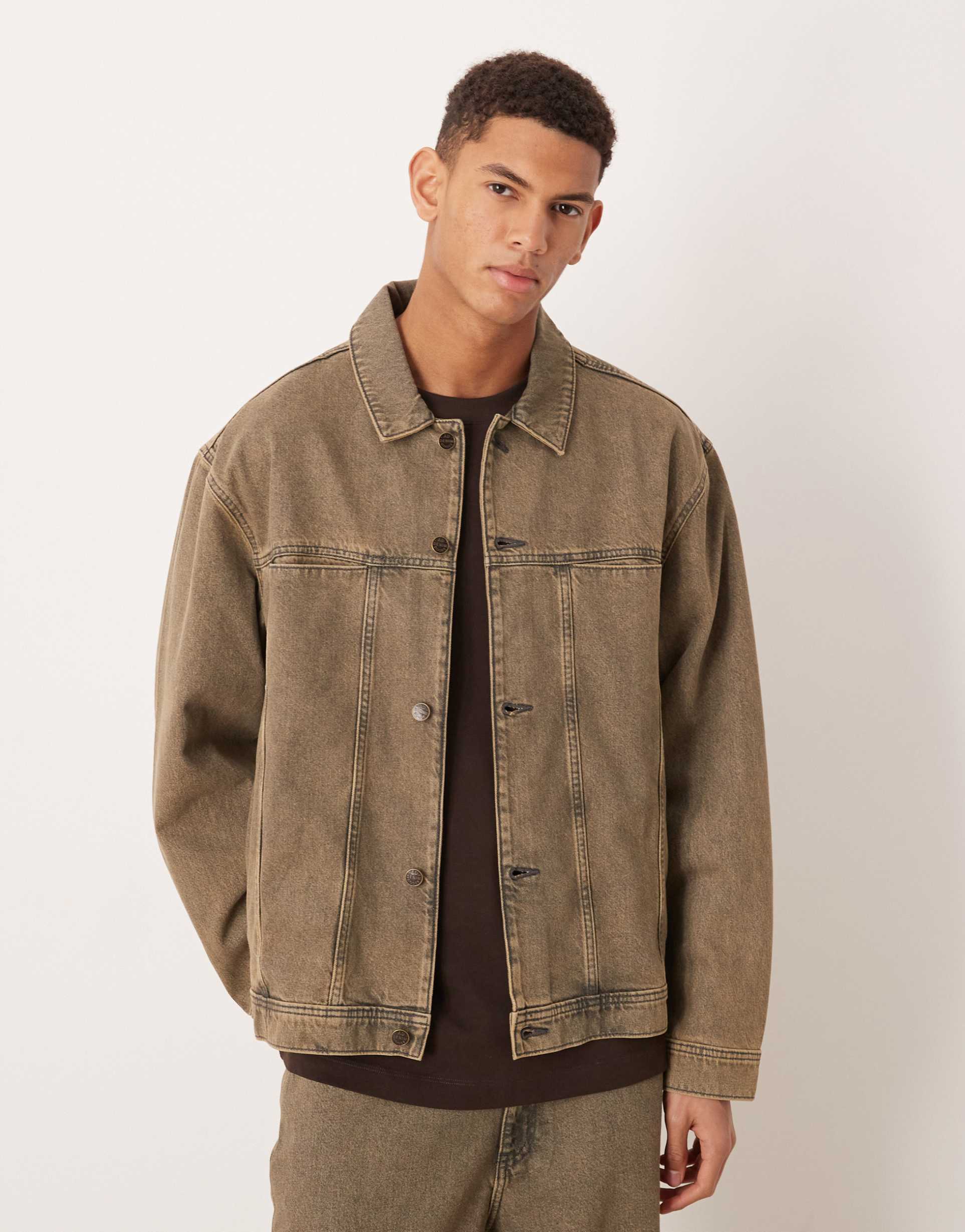 ASOS DESIGN denim jacket in brown acid wash - part of a set