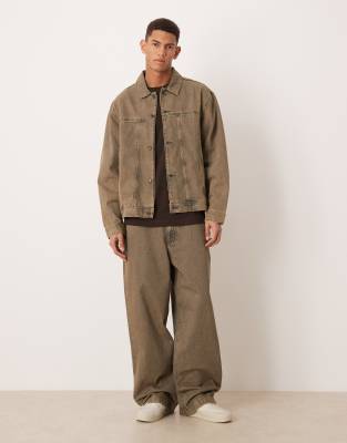 Asos Design Denim Jacket In Brown