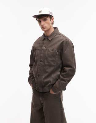 ASOS DESIGN denim jacket in brown wash – part of a set