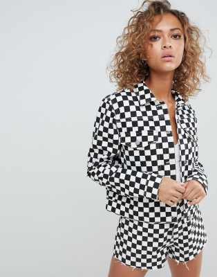 checkered jean jacket