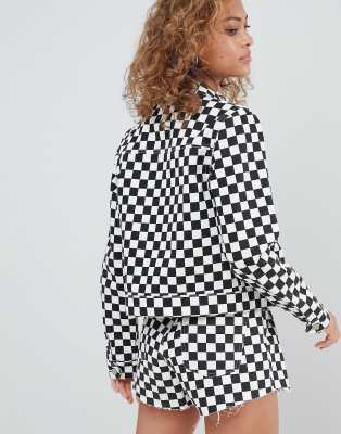 black and white checkered jean jacket