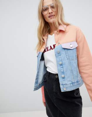 asos design x glaad & denim jacket in color block