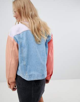 asos design x glaad & denim jacket in color block