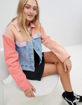 asos design x glaad & denim jacket in color block