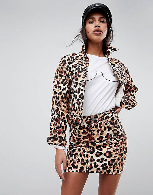 ASOS DESIGN denim jacket in leopard print