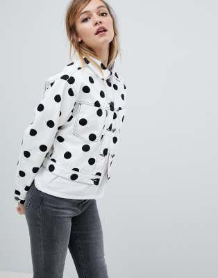 ASOS DESIGN denim jacket in polka dot 