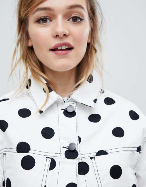 White polka 2025 dot denim jacket