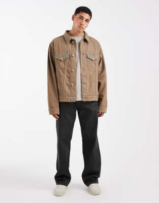 Asos Design Denim Jacket In Brown